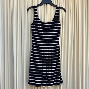 NWT Aqua dress. Navy blue and white striped drop waist size 4
